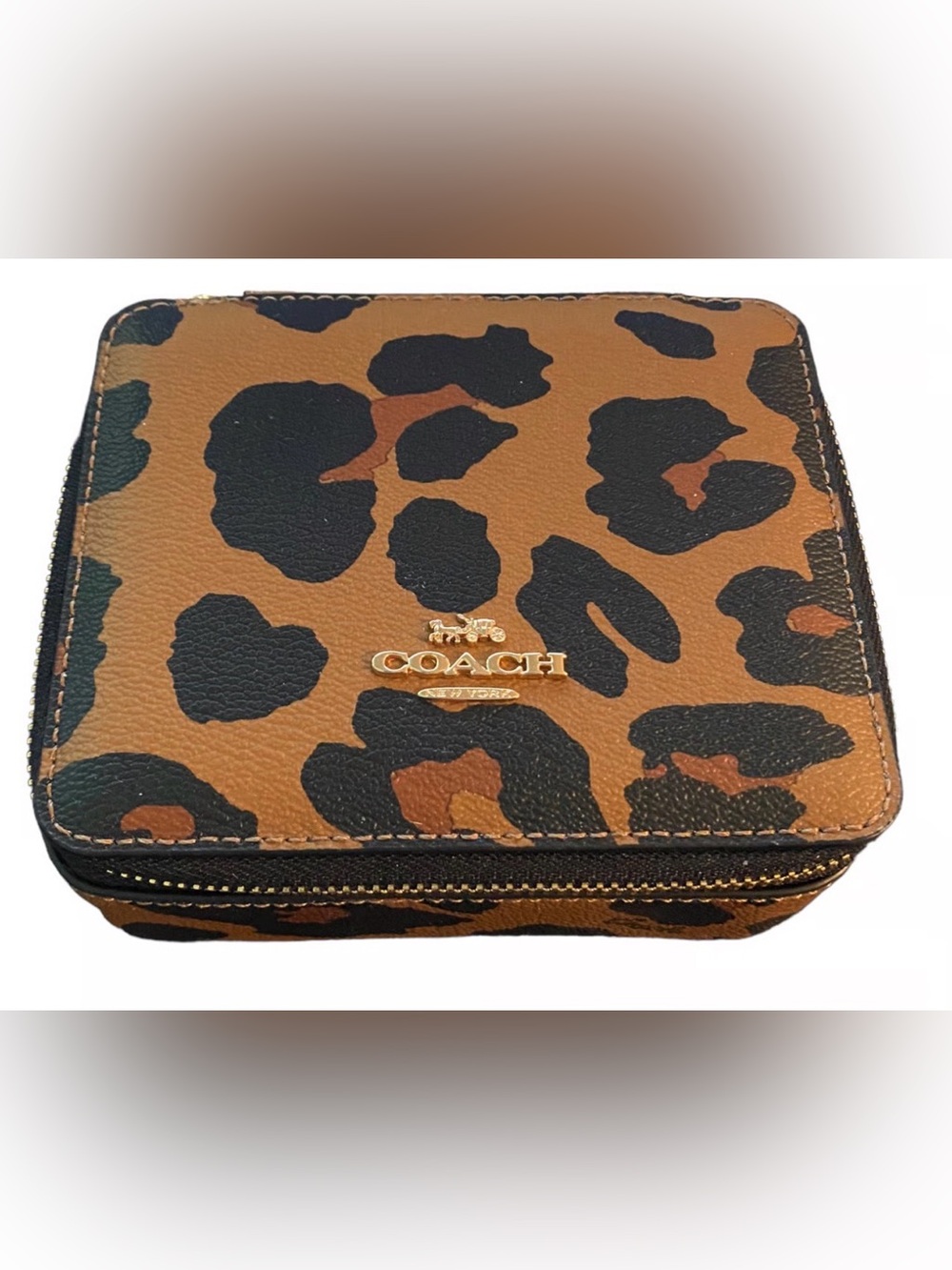 Coach Leopard print zip around travel jewelry box